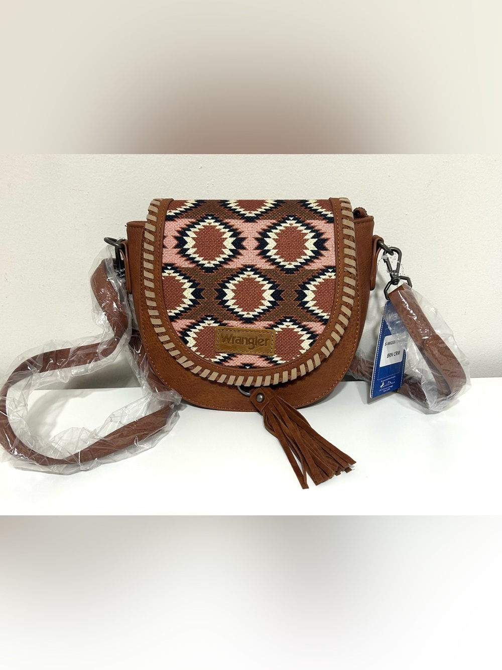 NWT Wrangler Small Brown and Pink Crossbody with Aztec / Geometric Design